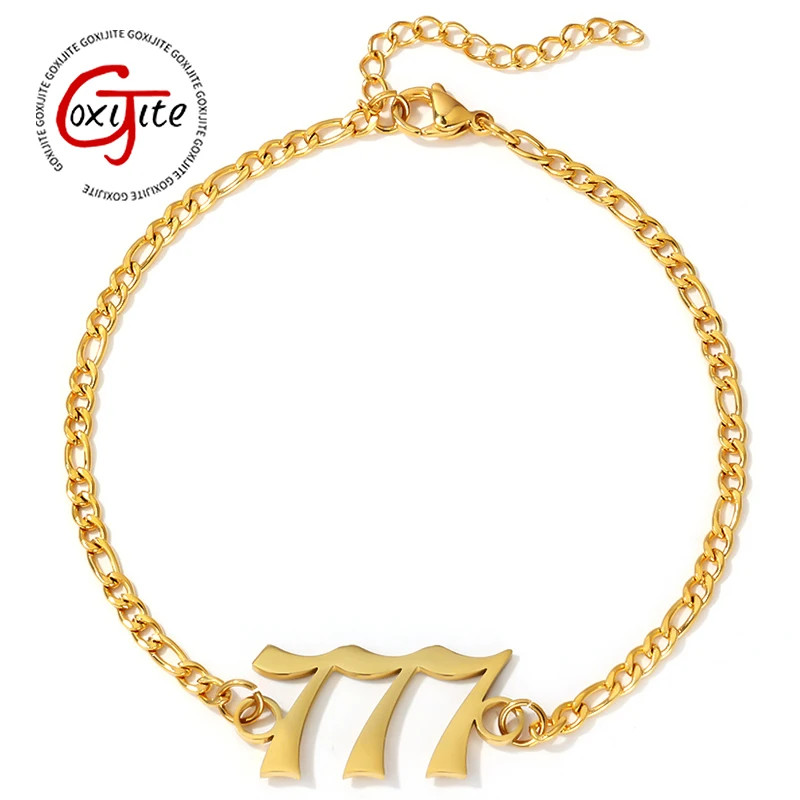 Goxijite Custom Minimalist 444 777 Number Bracelets Positive Energy Lucky Spiritual Jewelry Stainless Steel Wrist Gifts