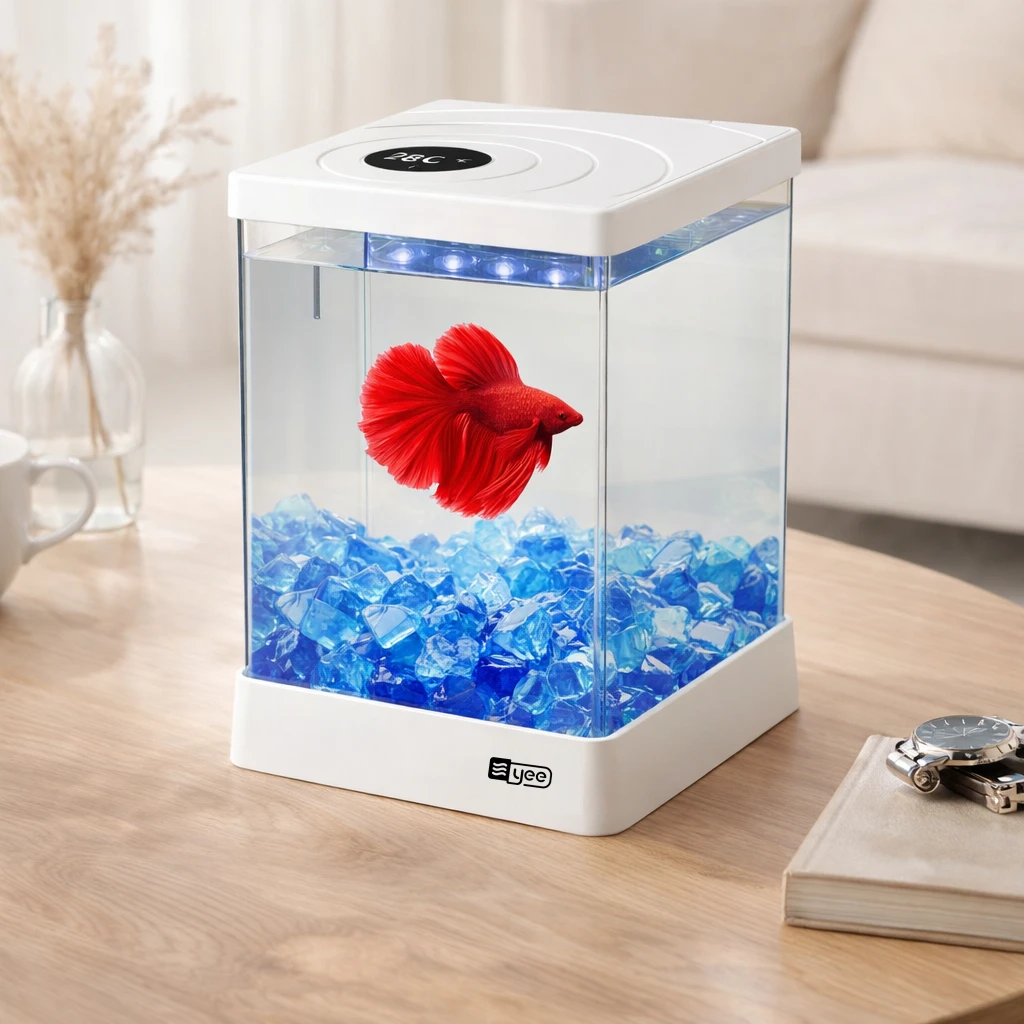 

sttl YEE Factory Wholesale USB Plastic Smart Aquarium tank Desktop Mini Betta Fish tank Includes Aquarium Light and Filter Syste