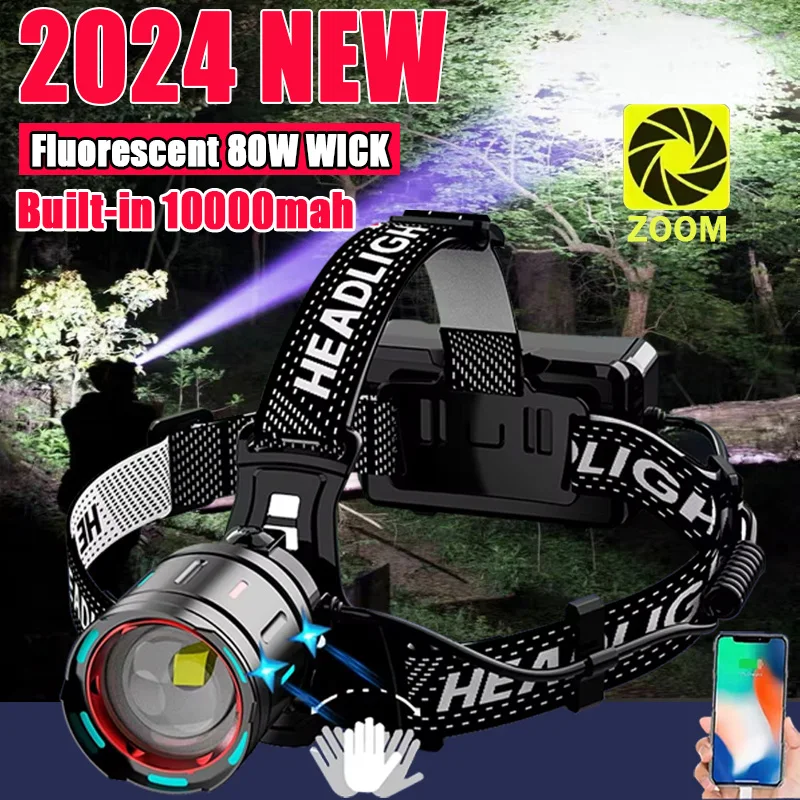 

2024 Ultra Powerful LED Headlamp Super Bright Long Range Head Flashlight USB Rechargeable Head Torch Fishing Hunting Head Light