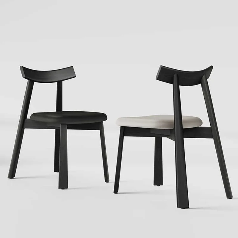 Italian minimalist solid wood dining chair home modern simple new computer makeup chair Nordic dining backrest leather chair