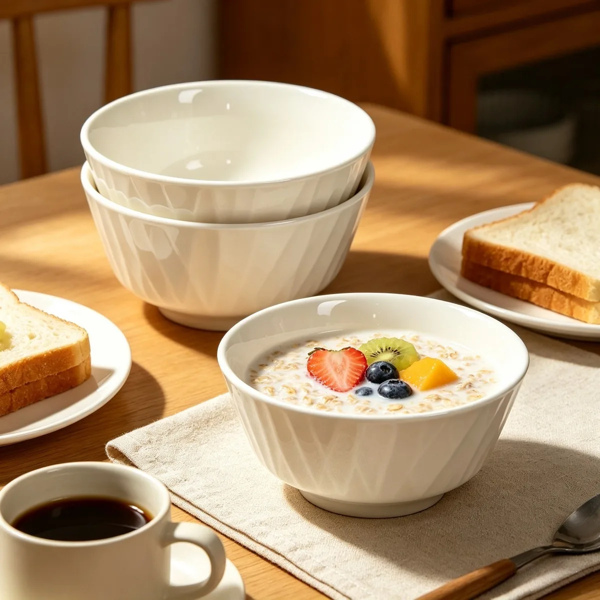 3/5 Pcs 6-Inch Multipurpose Ceramic Bowls Heat Resistant for Soup Rice Noodle Salad Cereal Dessert