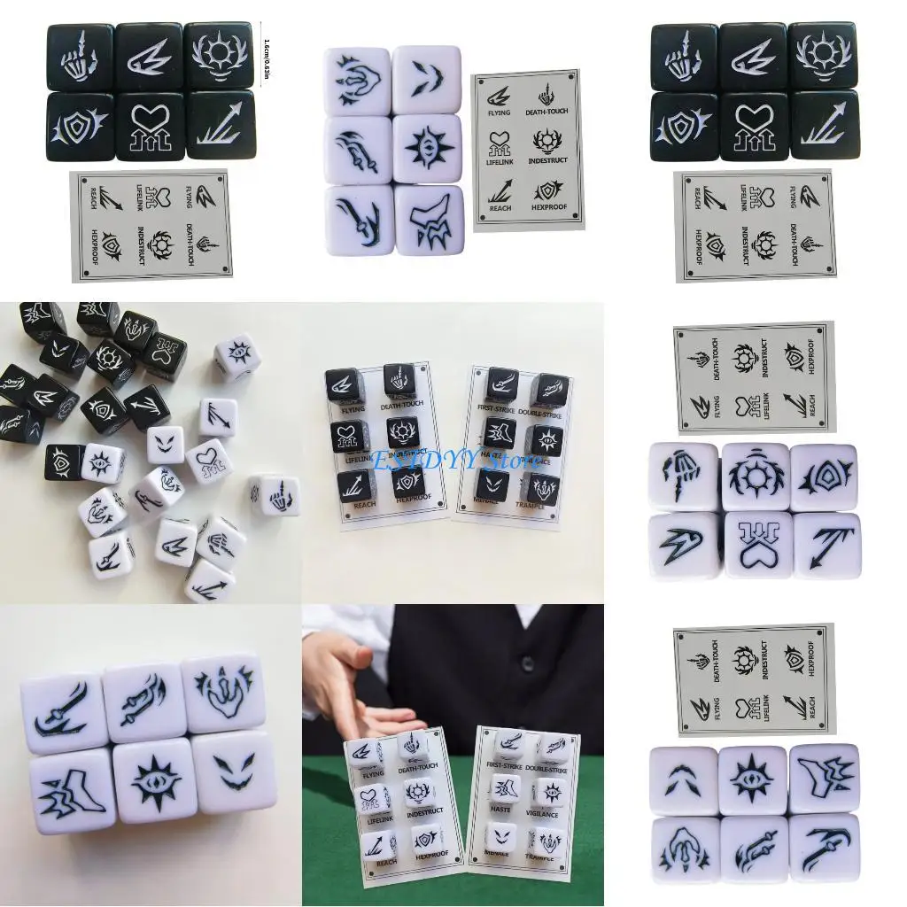 

G6DE Keyword Pattern Acrylic Dices Round Corner Role Playing Dices 6 Sided Dices