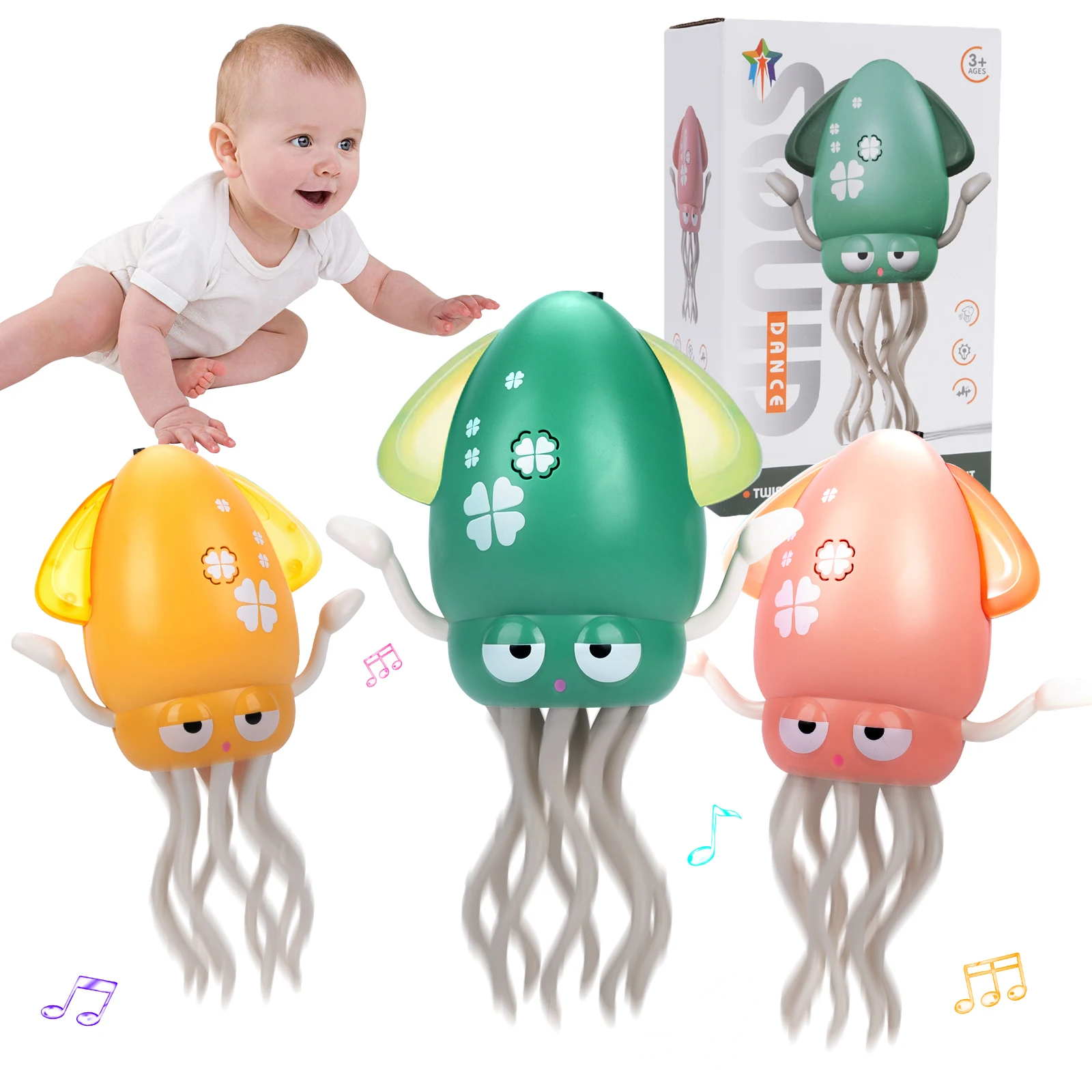 Calamar bailando de inducción para niños, calamar plano tumbado con música y luz, juguetes de desarrollo interactivos, juguetes electrónicos para mascotas, regalos para el tiempo de la barriga
