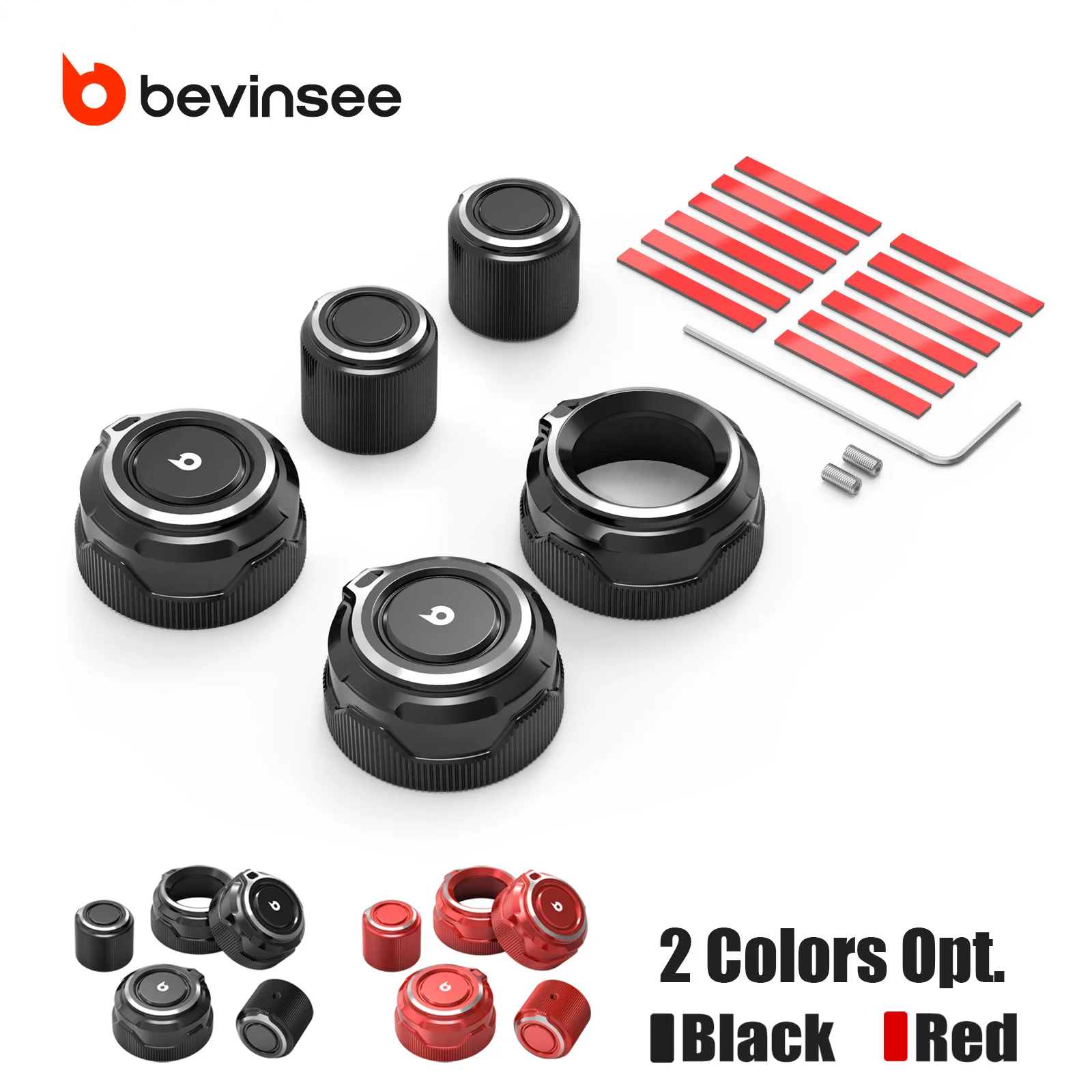 BEVINSEE Aluminium Interior Control Knob Covers for Climate/Radio For Toyota 4Runner 2010-2019, Replace 90010-22101/55910-35311
