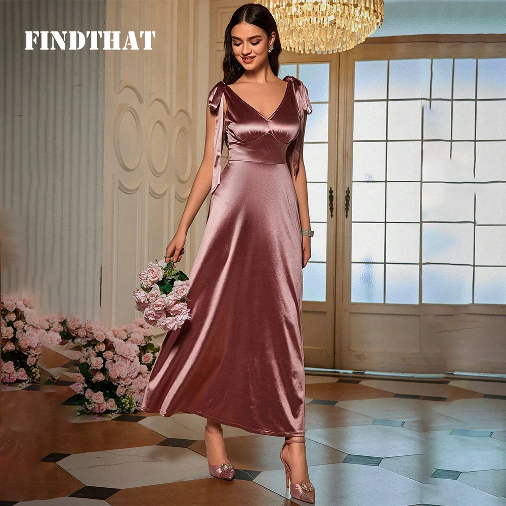 Findthat Elegant V-Neck Bridesmaid Dresses for Wedding 2024 Ankle-Length Sleeveless High Waist A-Line Evening Party Gowns Custom