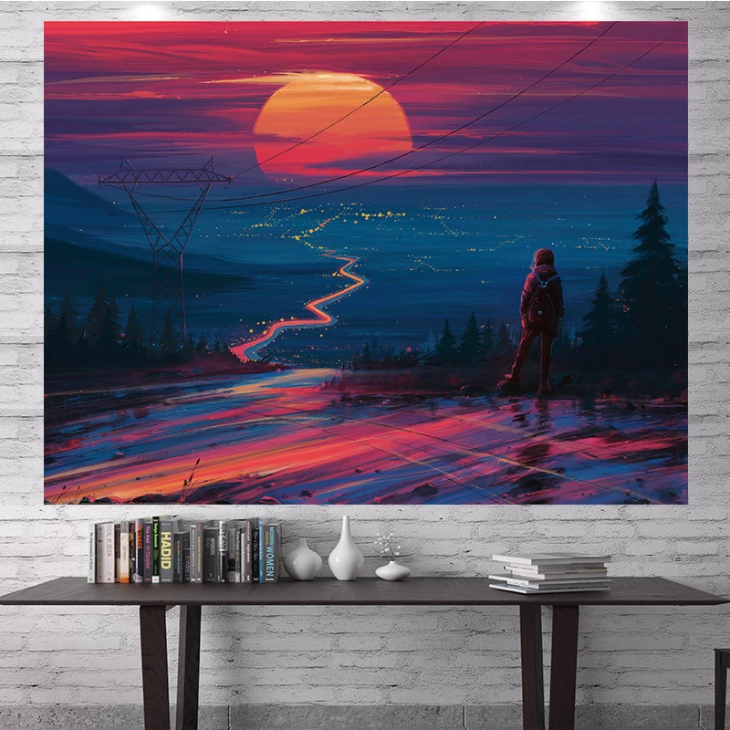 

Boho Decor Home Wall Hanging Sunset Landscape Background Fabric Room Tapestry Hippie Murals