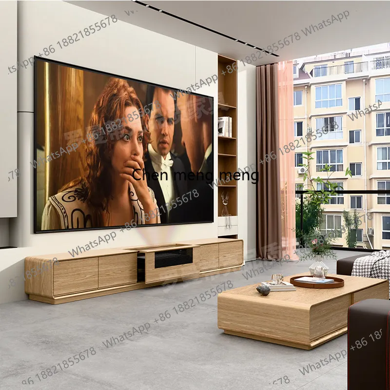 Laser TV Electric Telescopic Cabinet Automatic Hidden Solid Wood 120 Inch Projection Cabinet