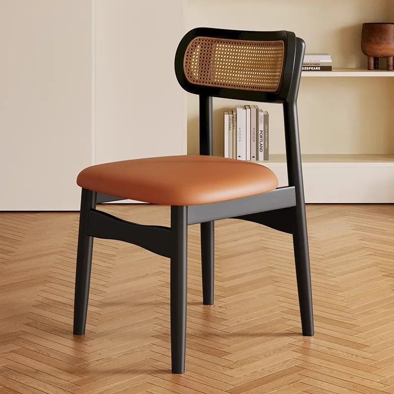 Dining Chair Solid Wood Scandinavian Mid Century Rattan Woven Back Comfortable Kitchen Dining Room Casual Accent Chair Furniture