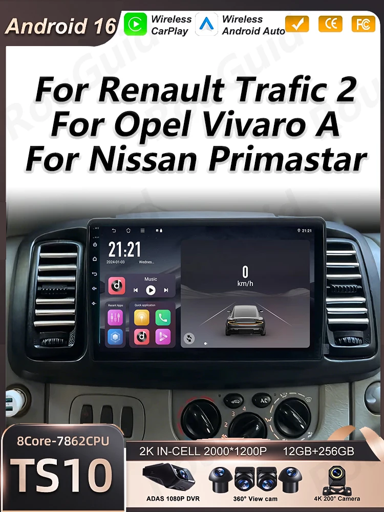Android 16 autoradio voor Renault Trafic 2, Opel Vivaro A en Nissan Primastar 2001-2014, multimediaspeler met Carplay en GPS-stereo - afbeelding 2