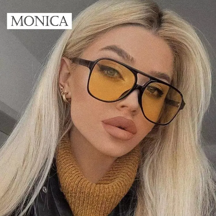 Vintage Oversized Sunglasses Women Retro Brand Big Frame Sun Glasses Female Black Yellow Ins Style Square Glasses Oculos De Sol