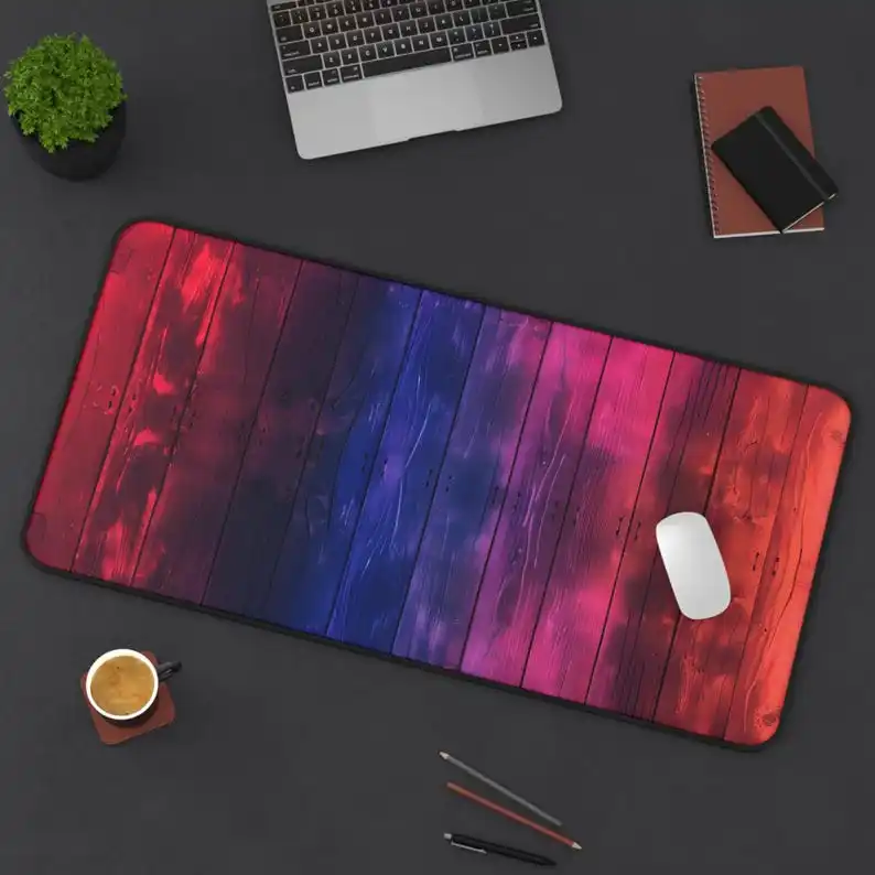 

Neon Wood Grain Desk Mats, A Gift for New Colleagues, Home Office Decoration, Mouse Pads, Stylish Workspace Kawaii Desk Pad