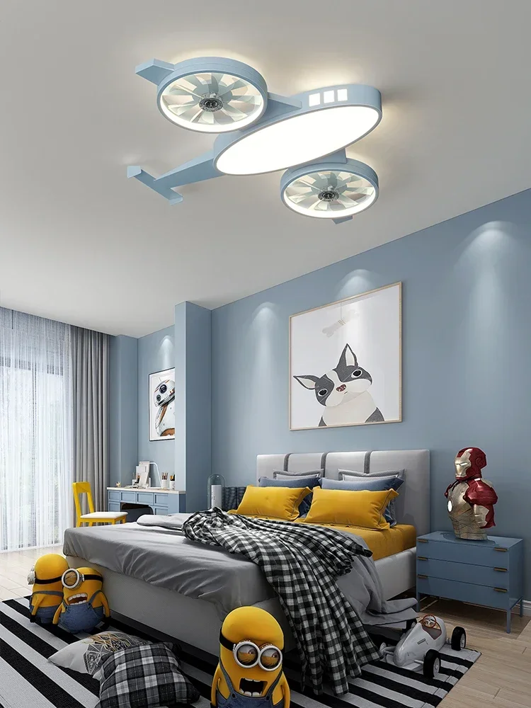 

Children's Room Fan Nordic Creative Aircraft Boys and Girls' Room Light Bedroom Invisible Silent Electric Fan Ceiling Light220V