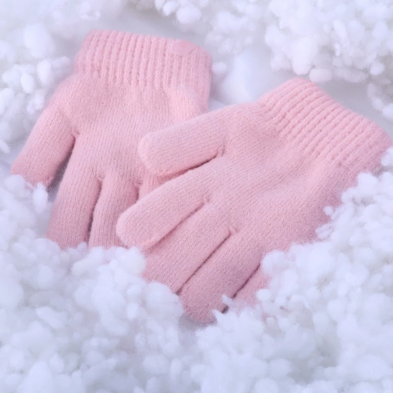 Autumn Winter Warm Knitted Baby Gloves Windproof Thermal Fleece Lining Kids Full Finger Mittens for 3-6 Year Baby Sports Gloves