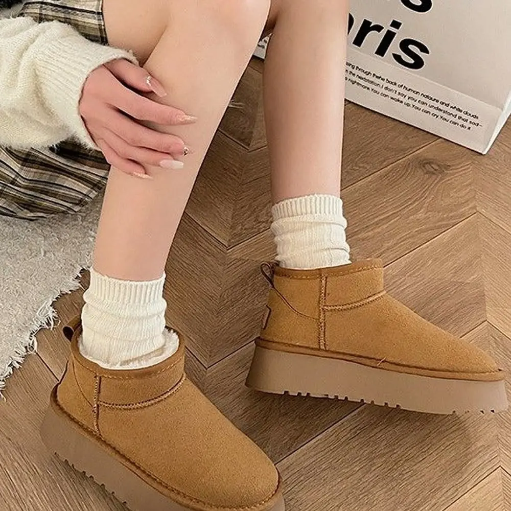 

Новинка 2024 года, зимние ботинки на толстой плюшевой платформе, женская зимняя теплая хлопковая обувь на меху, женская обувь без шнуровки из искусственной замши с мягкой подкладкой до щиколотки