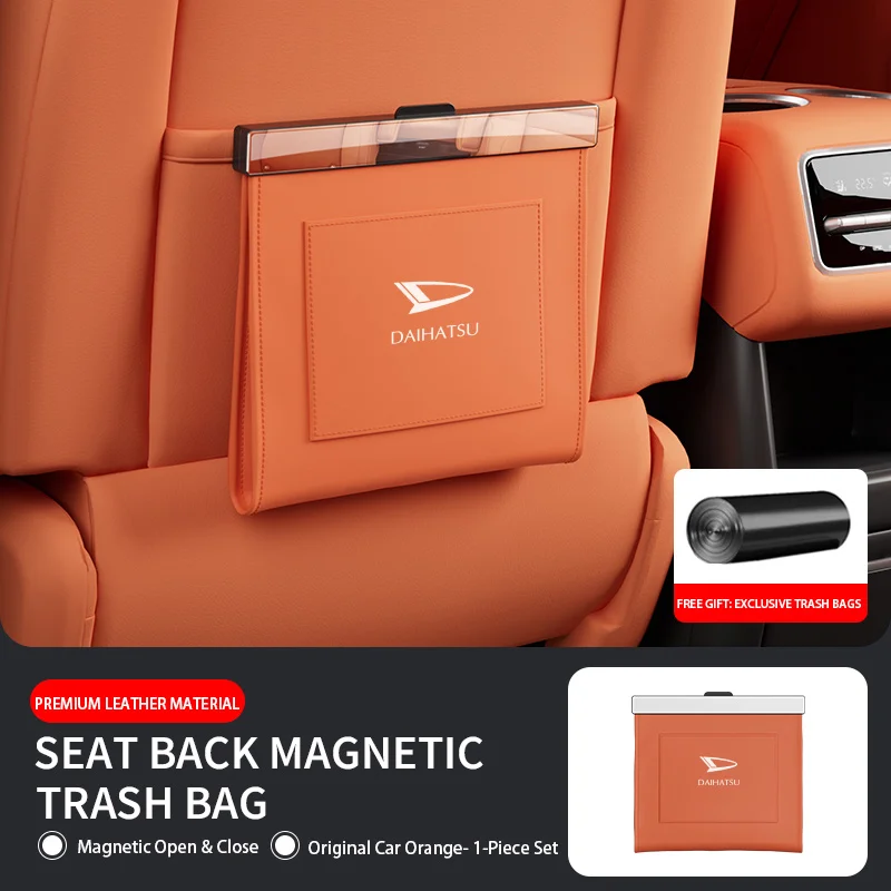 Car Trash Bag for Daihatsu Tanto‌ Copen Rocky‌ MATERIA‌ Waku Seat Back Car Garbage Bin Leather Magnet Closure Design Waterproof