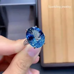 Big Size13*18mm Natural London Blue Topaz Gemstone Trendy Ring for Women Real 925 Sterling Silver Fine Jewelry Birthstone Gift
