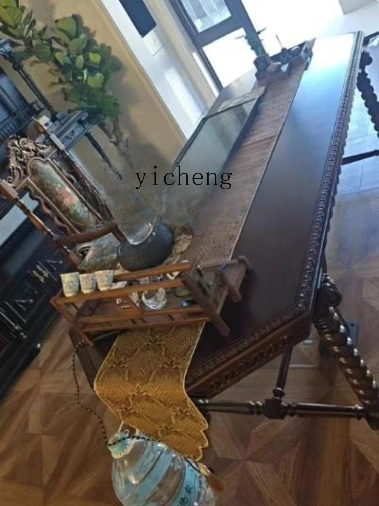 

European Retro Solid Wood Carved Vintage Long Dining Table Antique Style Household Dining Table