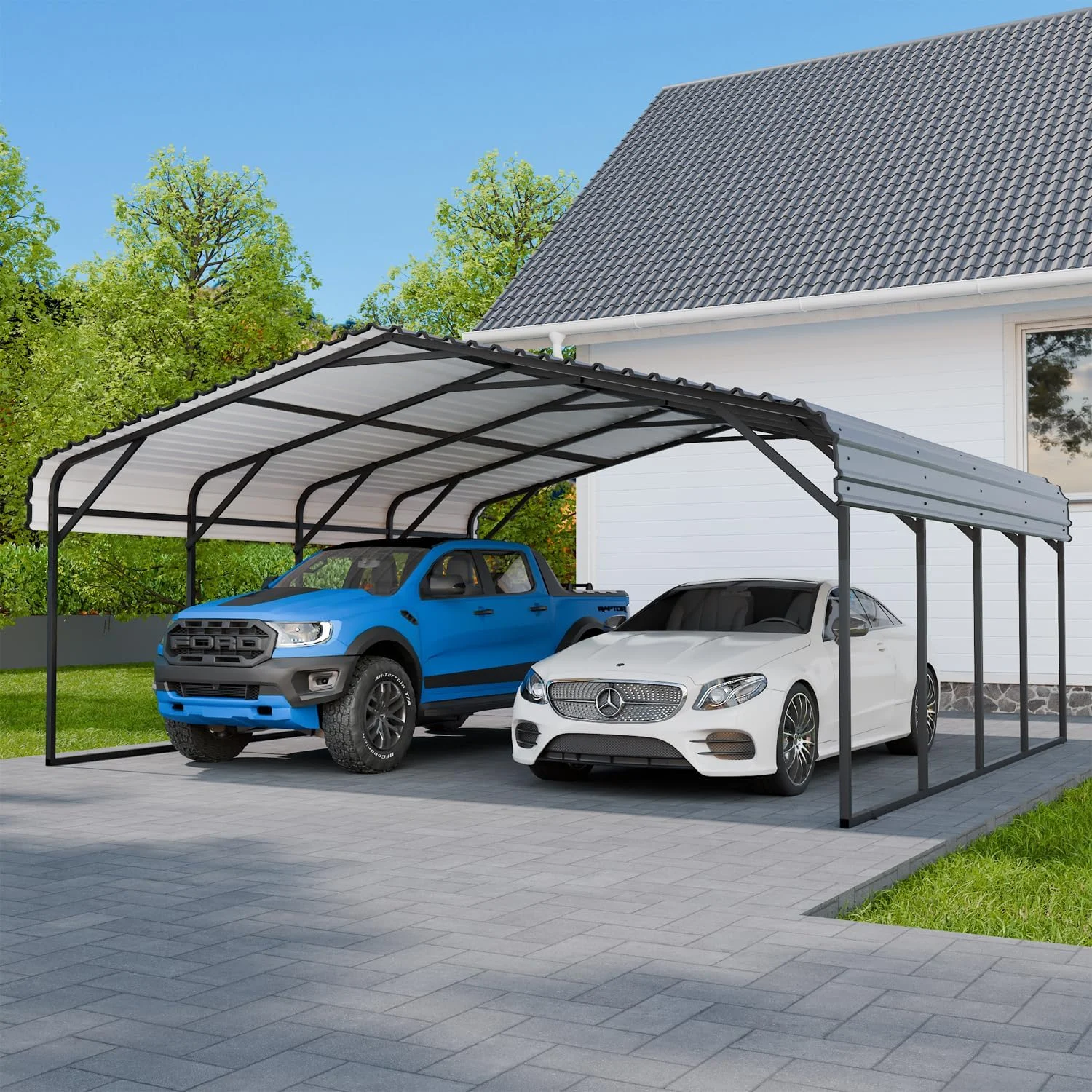 Heavy-Duty Outdoor Galvanized Steel Metal Carport Updated Frame Structure Garage Canopy for Cars Off-Road Vehicles Trailers