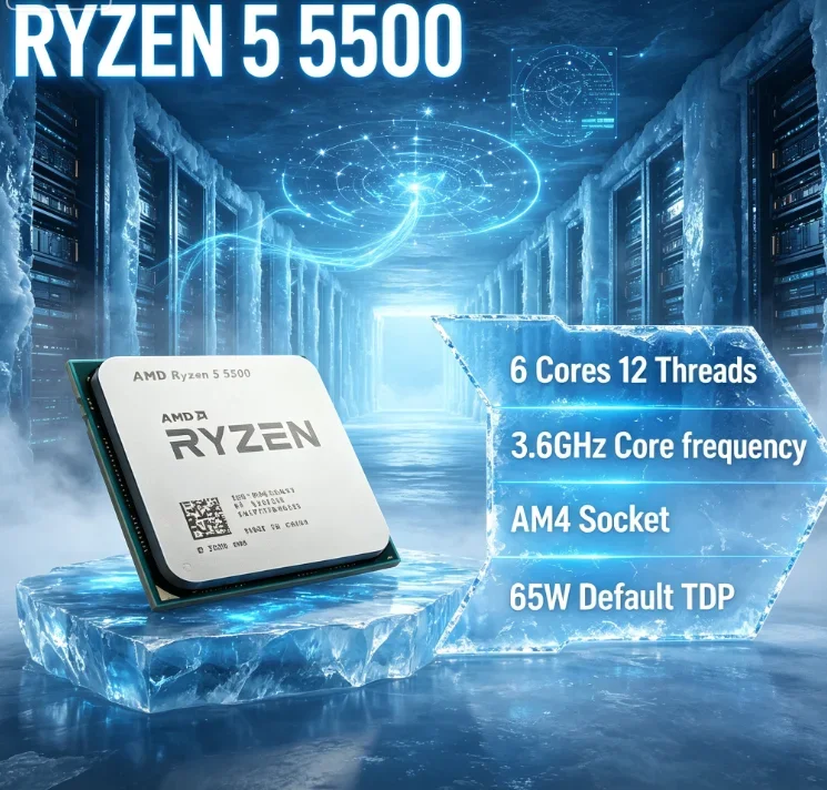 Mid Range AMD R5 5500 Gaming CPU 6 Core 12 Thread 4.2GHz AM4 Socket 16MB L3 Cache 65W Desktop Processor Without Cooler