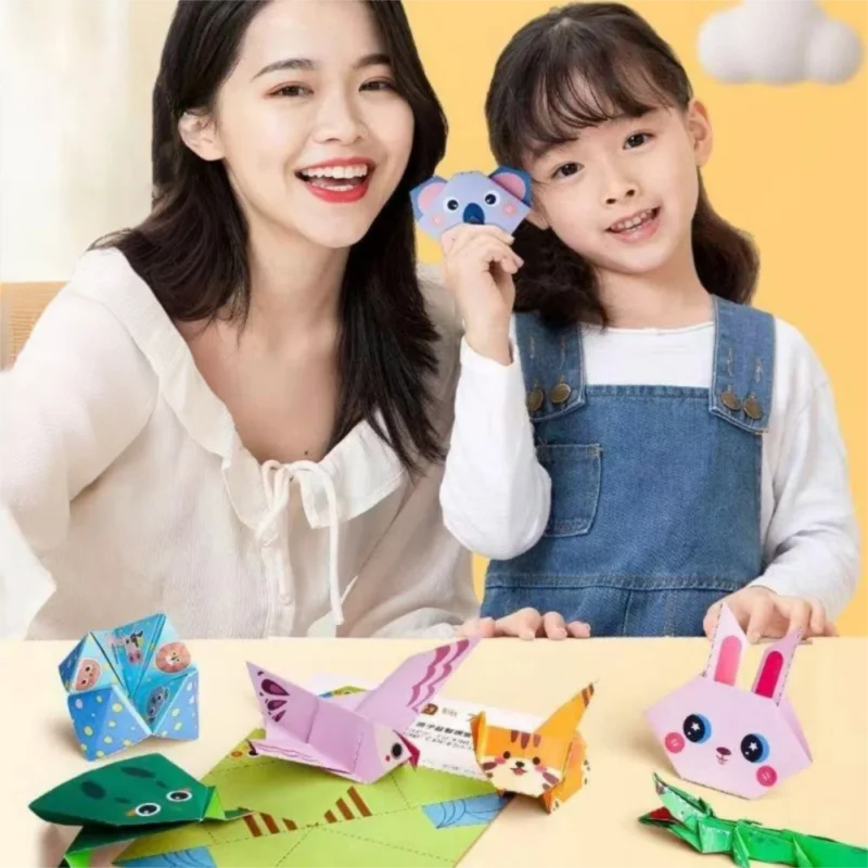 

Funny DIY Origami Book 15 Sheets Animals Pattern 3D Puzzle Origami Children Handmade Origami Origami Guide For Kindergarten
