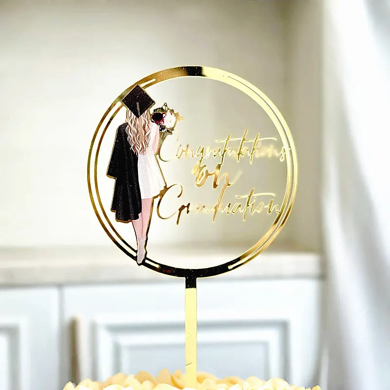 Figure Acrylic Graduation Cake Topper Decoration Gold Graduation Season Birthday Cake Topper for Student Party Gift Baking Suppl