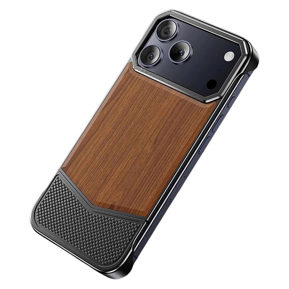 

For iPhone 17 Pro Max/17 Pro Wood Grain Metal Edge Case Wireless Charging Shockproof