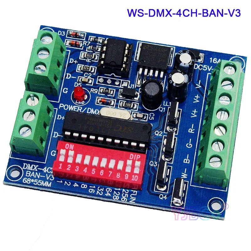 

5V 12V 24V RGBW Light Tape 4 Channel DMX512 Decoder 4CH DMX Controller Board RGBW LED Strip Lamp Module Dimmer WS-DMX-4CH-BAN-V3