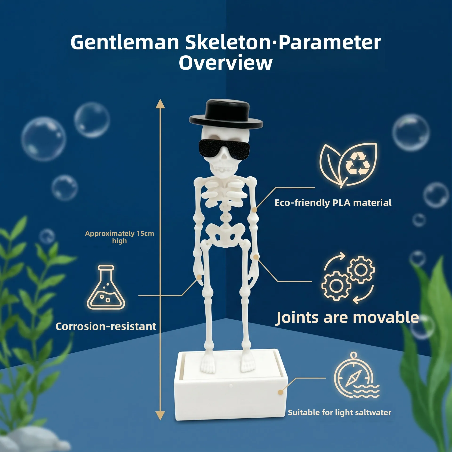 Tanzendes Skelett Aquarium-Dekoration Fischbecken-Belüfter Realistisches Unterwasser-Ornament Interaktiver Luftstein mit Luftschlauch