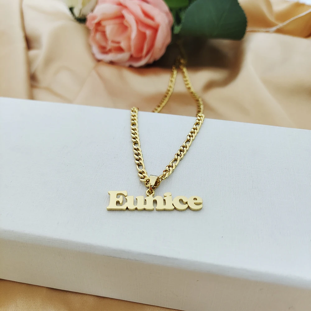 5mm,3mm Cuban Chain Custom Name Necklace Men Women Personalized Letter Gold Custom Necklaces Stainless Figaro Chain Jewelry Gift