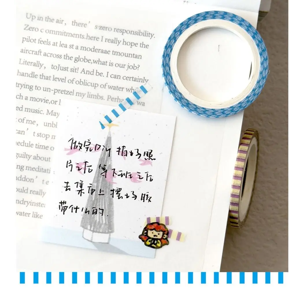 8 Rolls Hand Ledger Paper Artwork Decorative Tapes 8 Rolls 3MM Wide Sticker Roll Colorful DIY Grid Adhesive Tape Handmade Crafts