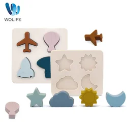 5Pcs/set Silicone Stacking Blocks Baby Cartoon Shapes 3D Puzzle Soft Blocks Educational Montessori Toys Baby Early Learning Sets