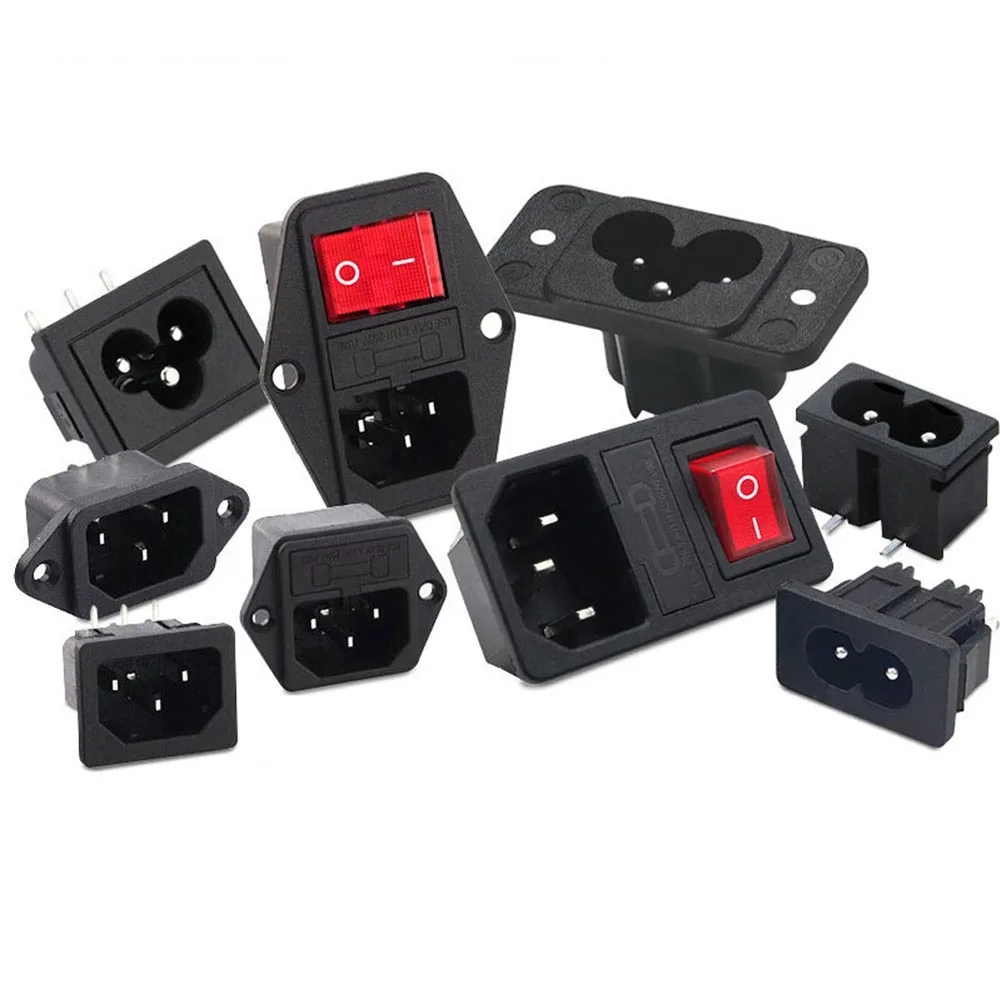 10pcs Black CE IEC320 C13 C14 AC Power Panel Socket Rewirable Wiring Plug Electric Battery Receptacle Docking Outlet 10A 250V