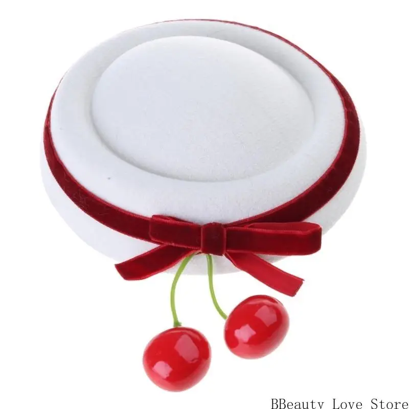 

Cherry Bowknot Hat with Hair Clip Small Hat French Styles Fascinator Hat for Various Hairstyles Women Girl Headpiece