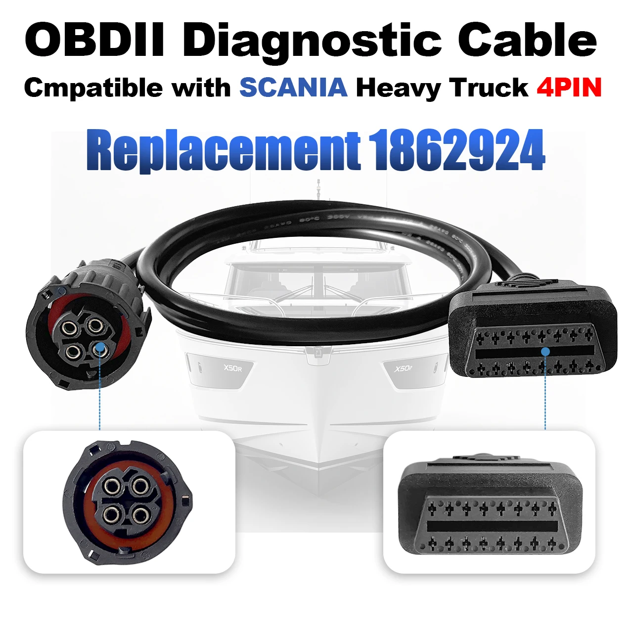 For Scania 4 Pin OBD2 Diagnostic Adapter 1862924 Replacement for Industrial/Marine Engine Heavy Truck Diagnostic Connector Cable
