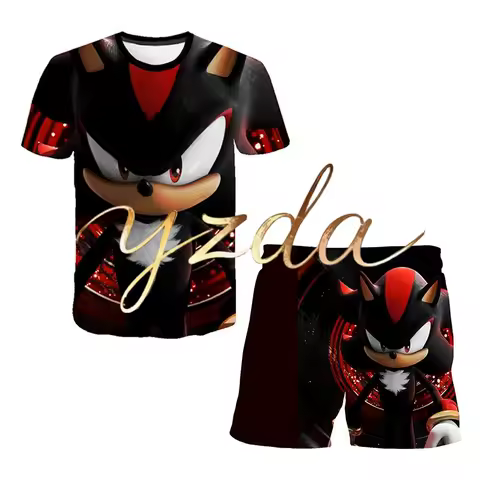 Sonic Cartoon Anime Short Sleeved Shorts Men's and Women's Outdoor Sports and Leisure Set 3D Printed for Children and Adults