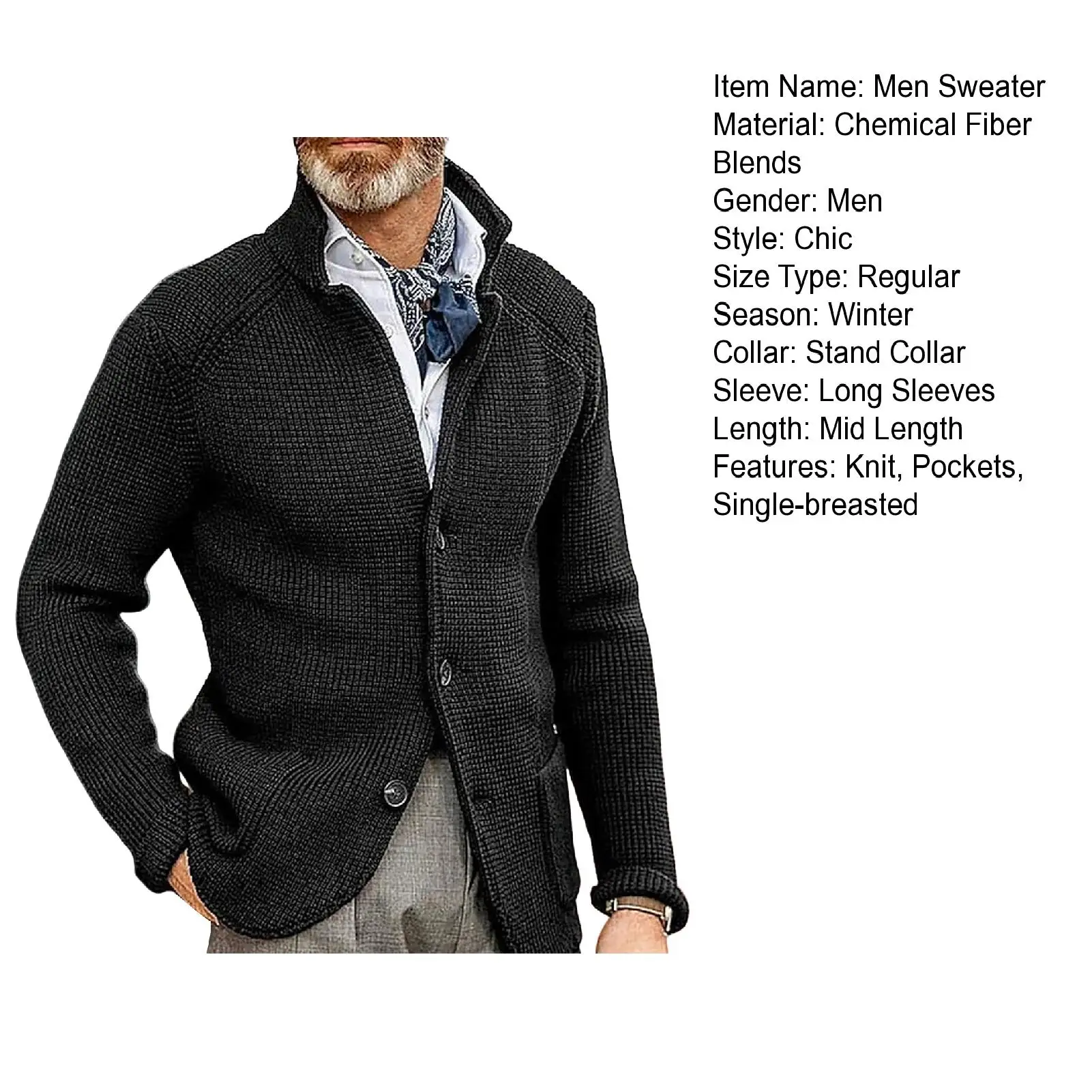 Sweater Long Sleeve Solid Color V Neck Men Cardigan Single Breasted Button Winter Autumn Knitwear Pullover Jackets
