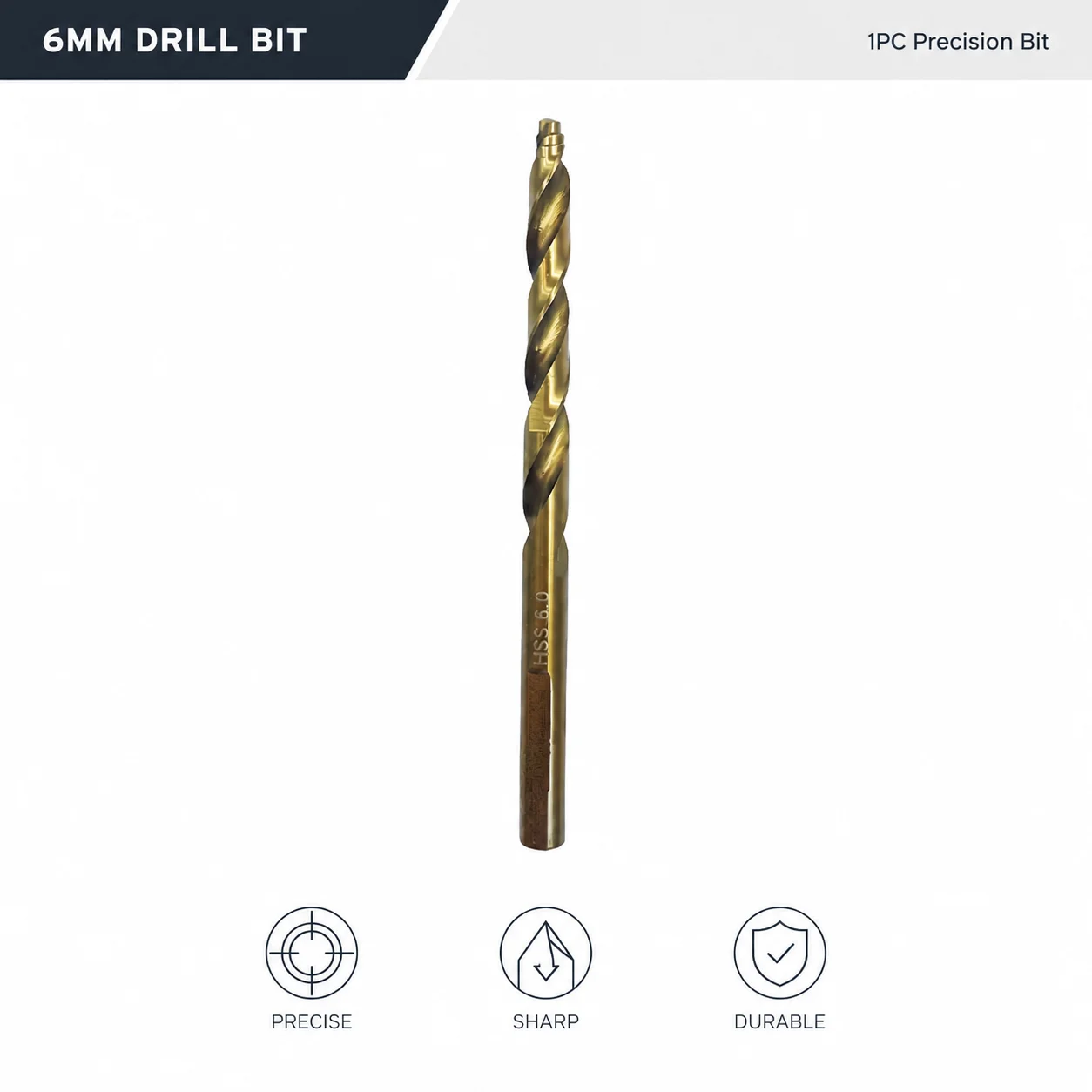Single 6mm Titanium Cobalt Drill Bit Anti-wear Spiral Flute Precision Drill Bit for Soft Metal Wood Plastic Work