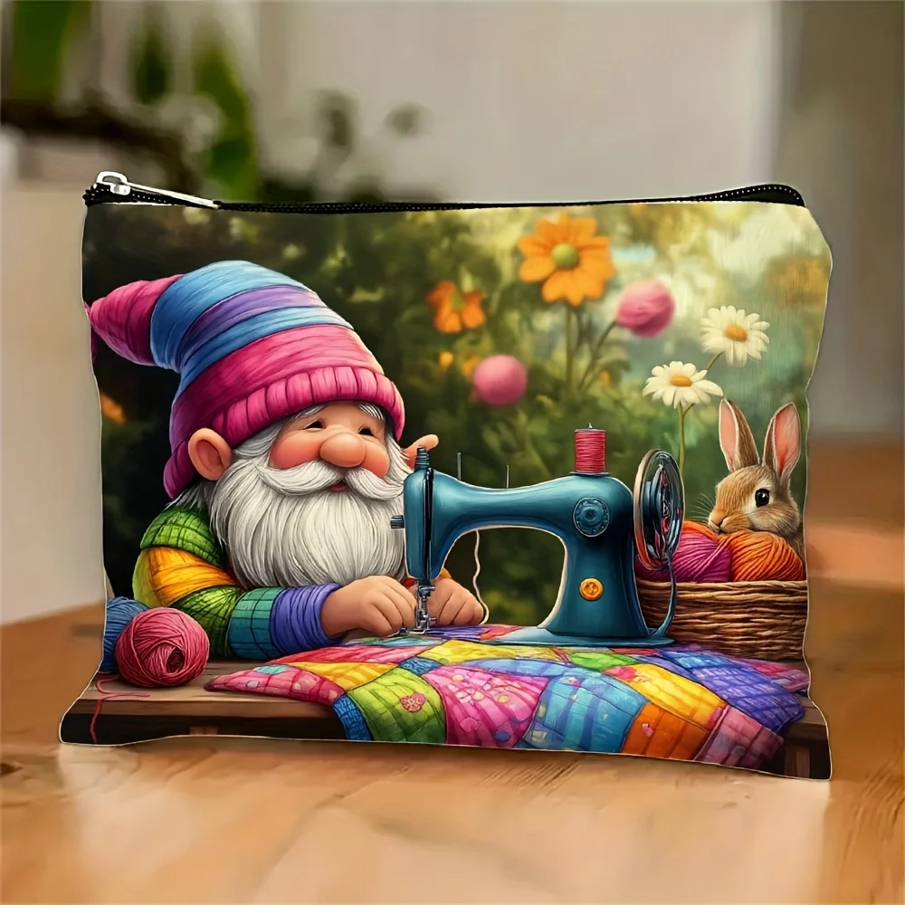 

A Magic Garden Dwarf Sewing Printed Pattern Makeup Bag- Multifunctional Zipper Pouch, Jewelry Storage Bag, Perfect Travel Zipper