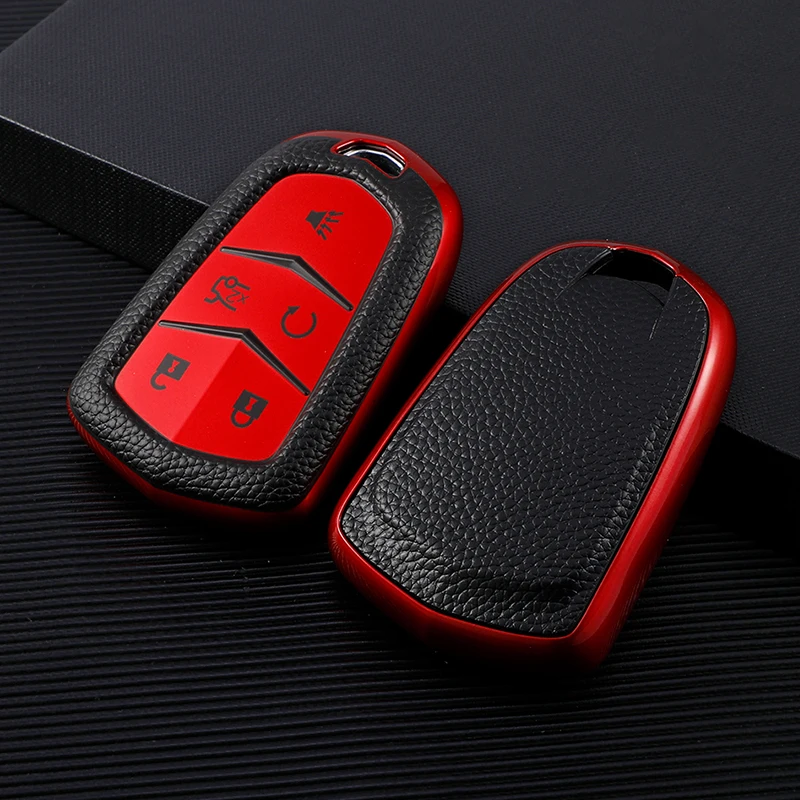 TPU Leather Car Key Case Cover for Cadillac SRX XTS XT5 ATS CTS BLS STS Escalade 2020 2021 Key Shell Auto Accessories