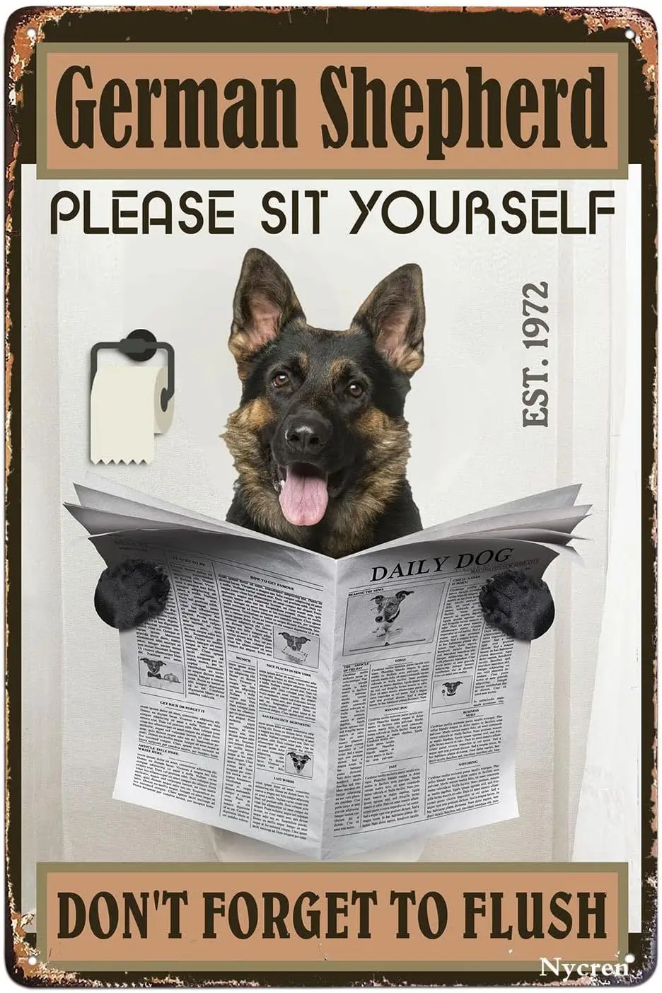 Metal Sign German Shepherd Dog Please Sit Yourself Don;t Forget to Flush Retro Decor Home Bedroom Toilet Bar Bathroom Cave Wall