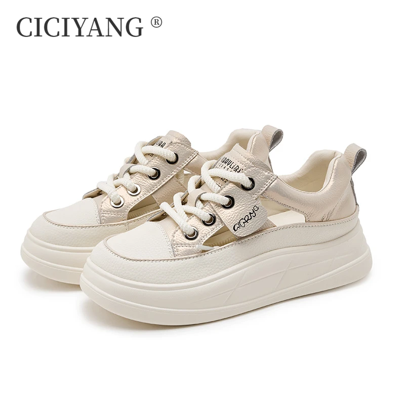 

CICIYANG Sandals Women Genuine Leather 2025 Summer New Hollow Little White Shoes Ladies Ugly Cute Sports Shoes Platform Sneakers