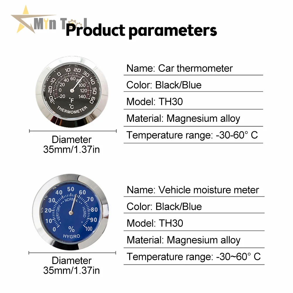 Mini Thermometer Hygrometer No Battery Analog 58mm Car Temperature Gauge with Double-sided Sticker Mini Thermometer For Car Tool