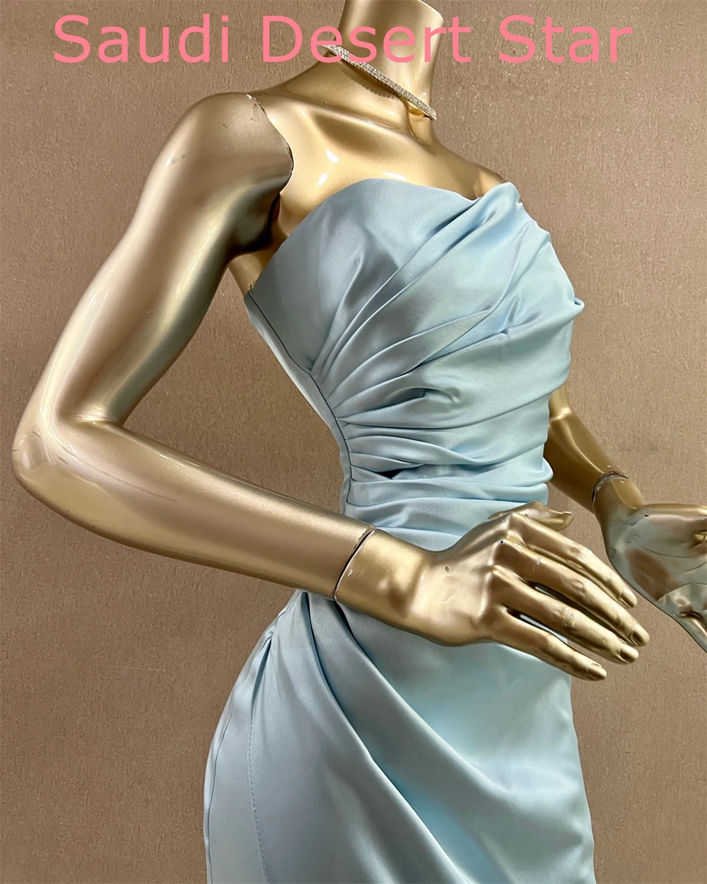 customizedCustomized Mermaid Simple Blue Satin Evening Dress Modern Strapless Sleeveless Party Dress Fashion Floor Length Celebr