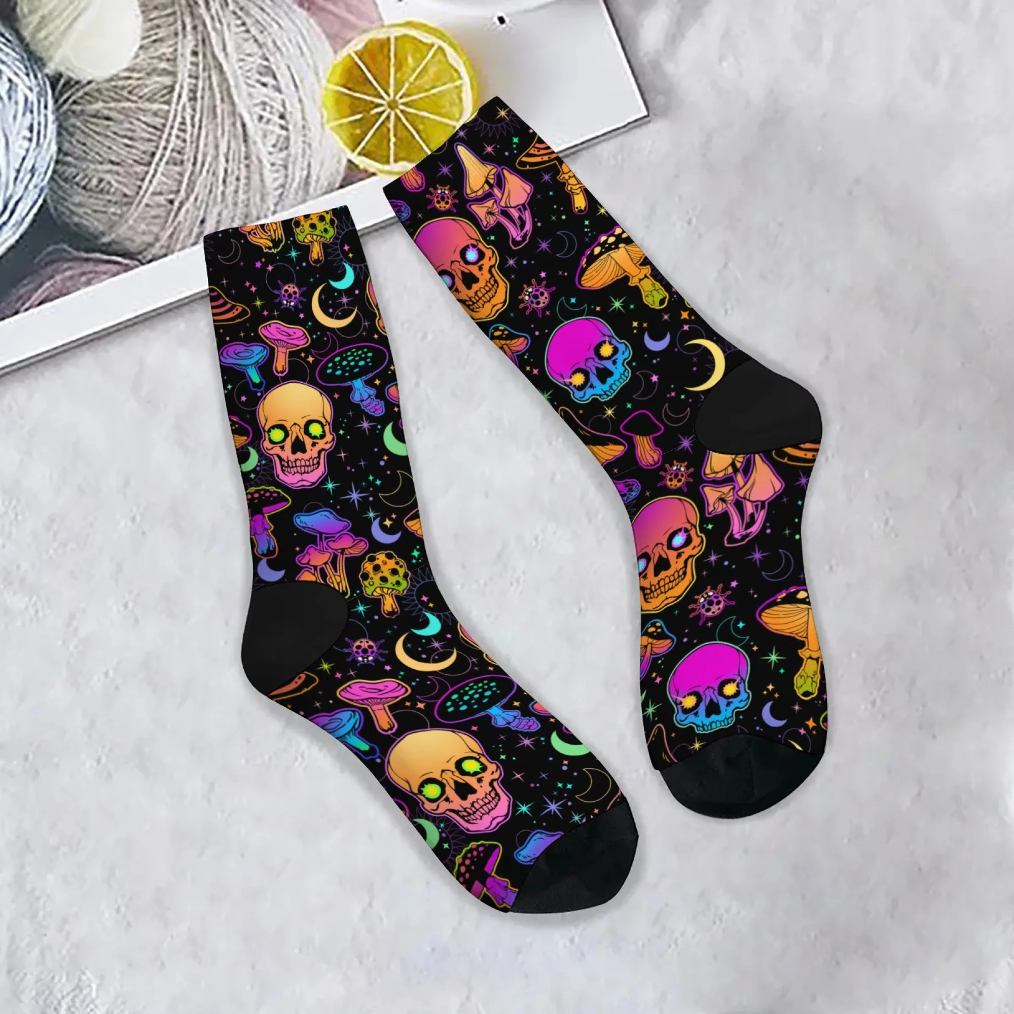 

Neon Skull Mushroom Men's Socks Harajuku Style Novelty Funny Crew Socks Comfortable Breathable Casual Sports Trendy Socks Gift
