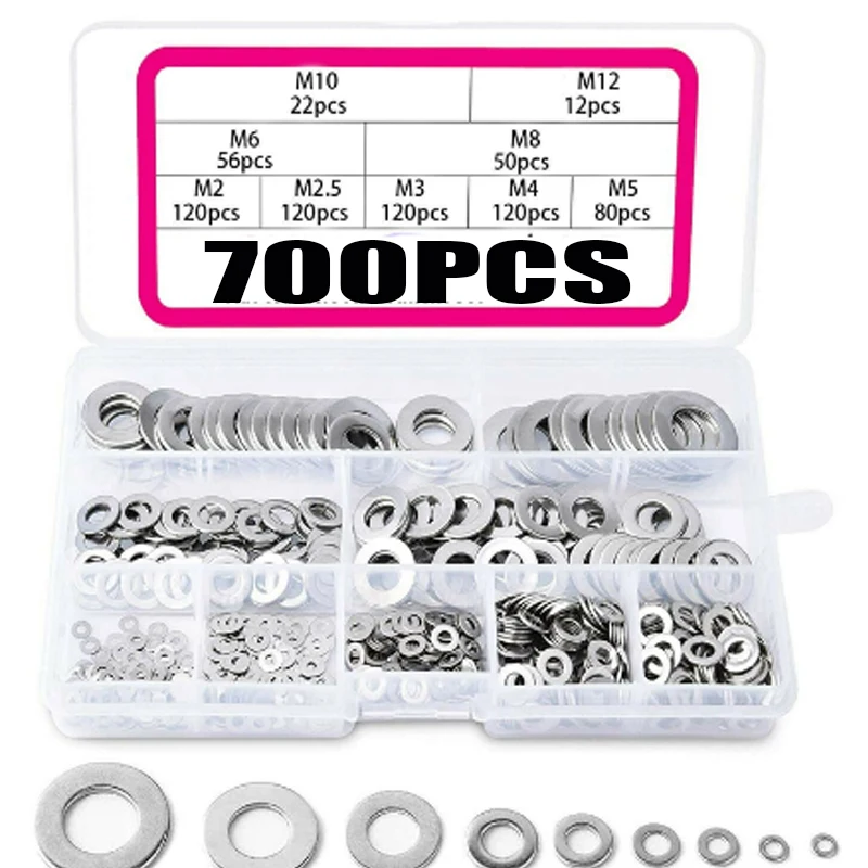 700pcs 304Stainless Steel Sealing Solid Gasket Washer M2 M2.5 M3 M4 M5 M6 M8 M10 M12Sump Plug Oil For General Repair Seal Ring