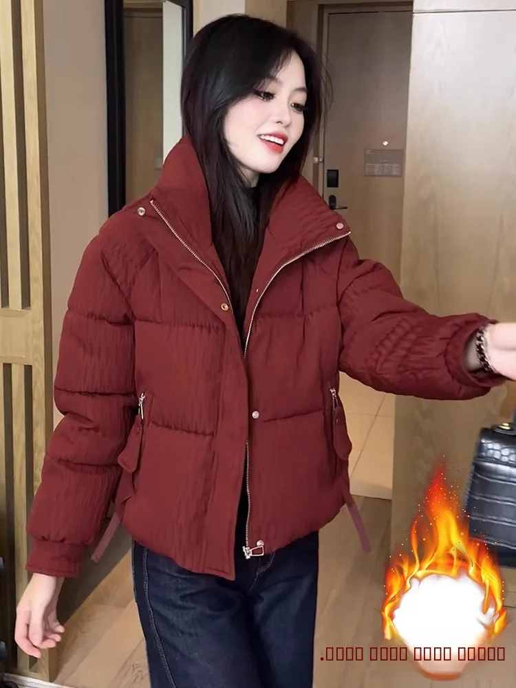 

Модная короткая пуховая куртка из хлопка для женщин: новая зимняя свободная теплая повседневная универсальная верхняя одежда в корейском стиле на молнии
