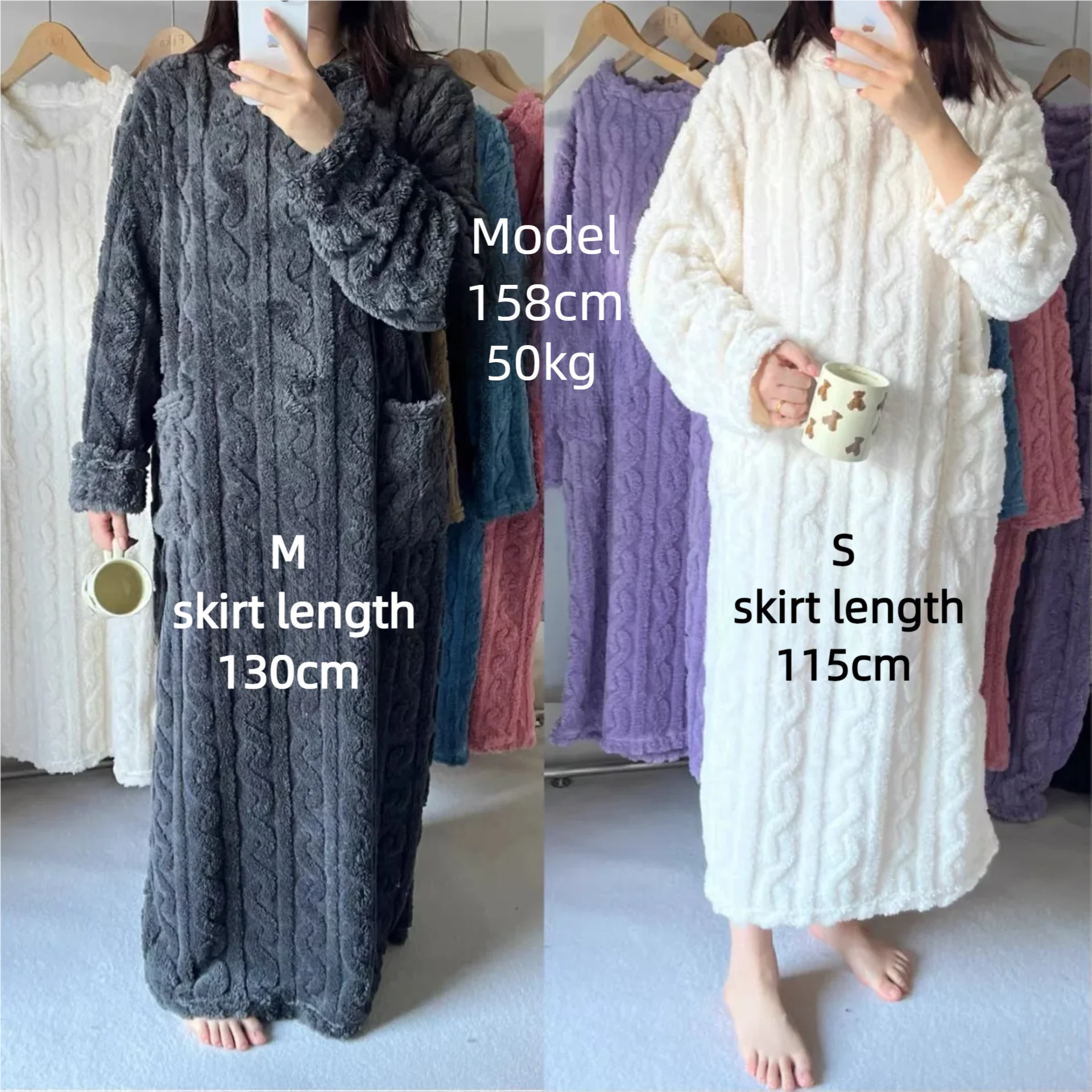 Long Sleeve Nightgowns Soft Coral Velvet Women Winter Thicken Night Dress Sleepwear Homewear Solid Color Comfort Warm Nightdress