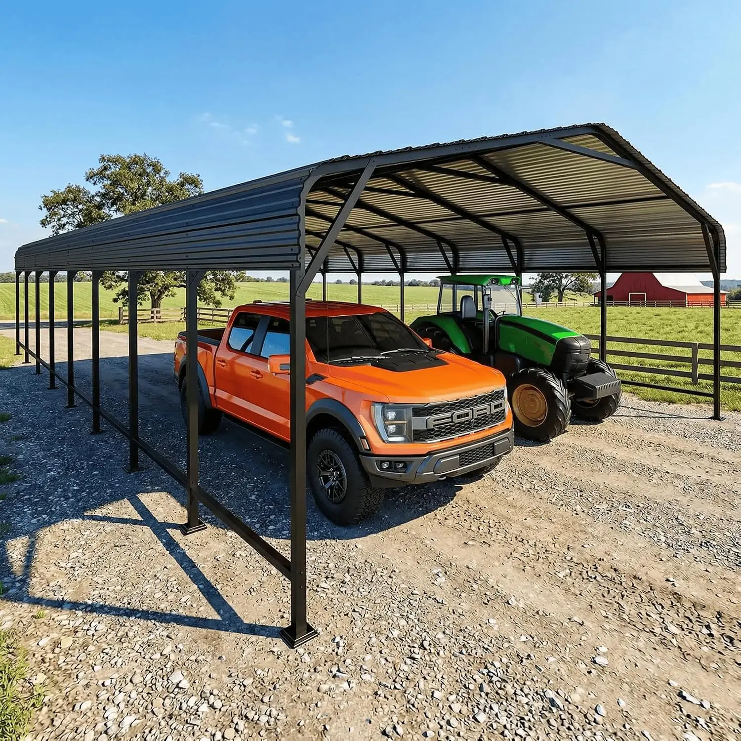 20x40 FT Metal Carport, Enhanced Base and Steel Roof for All-Weather Use, Outdoor Heavy Duty Garage Galvanized Car Shelter for B