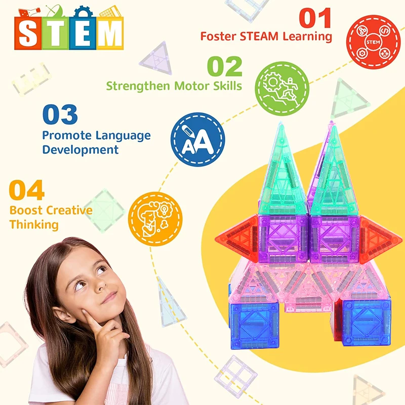 مجموعات بناء مكعبات البناء المغناطيسية لمدة 3 سنوات فما فوق الأطفال بنين بنات DIY ألعاب تعليمية مونتيسوري هدية