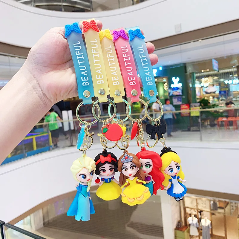 Creative Disney Princess Keychain Cute Alice Mermaid Belle Princess Keyring Chain Fashion Bag Ornament Gifts for Boys Girls Kids